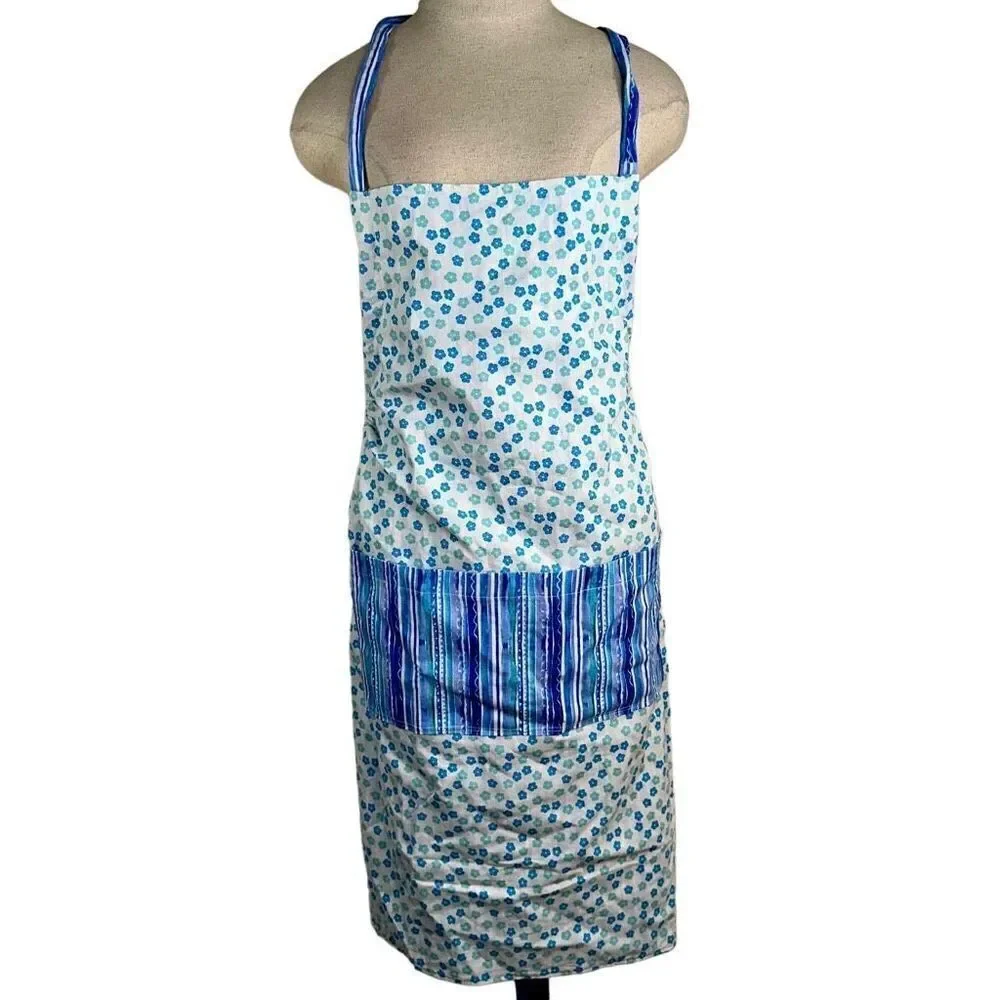 Handmade Women's Reversible Kitchen Apron Boho Floral Striped‎ One Size Pockets